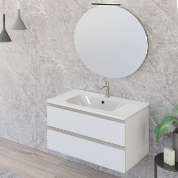 Meuble de salle de bain suspendu 80cm avec miroir blanc mat DUBON