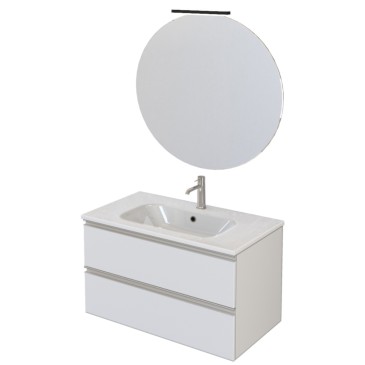 Mobile bagno sospeso 80cm con specchio bianco opaco DUBON