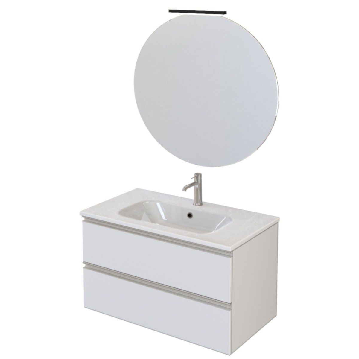 Meuble de salle de bain suspendu 80cm avec miroir blanc mat DUBON
