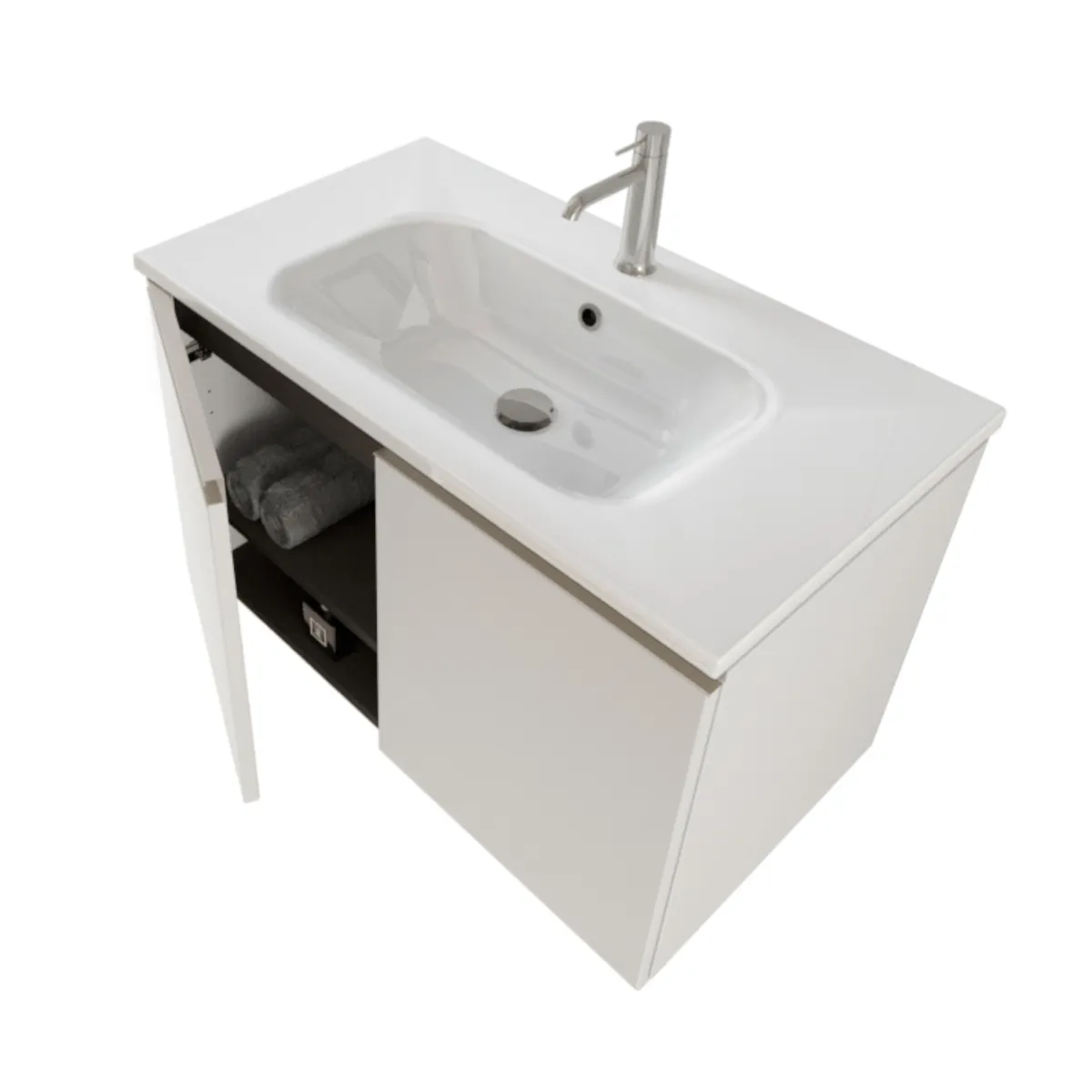 Meuble de salle de bain suspendu 80cm avec deux portes et miroir DUBON blanc mat