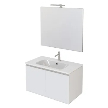 Mobile bagno sospeso 80cm con due ante e specchio bianco opaco DUBON