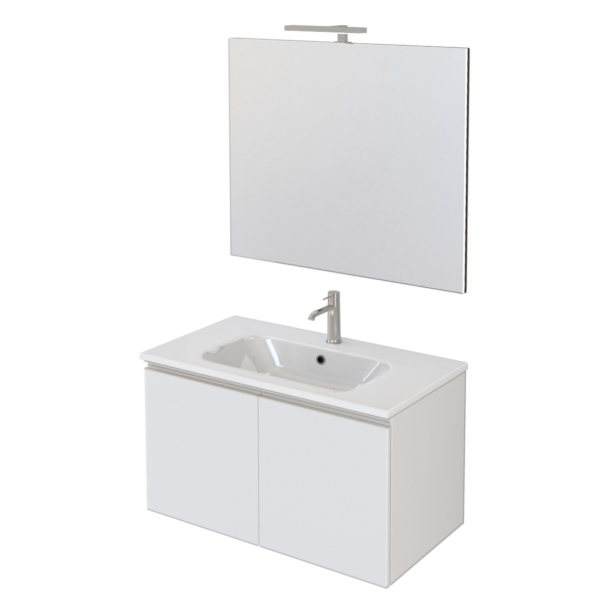 Meuble de salle de bain suspendu 80cm avec deux portes et miroir DUBON blanc mat