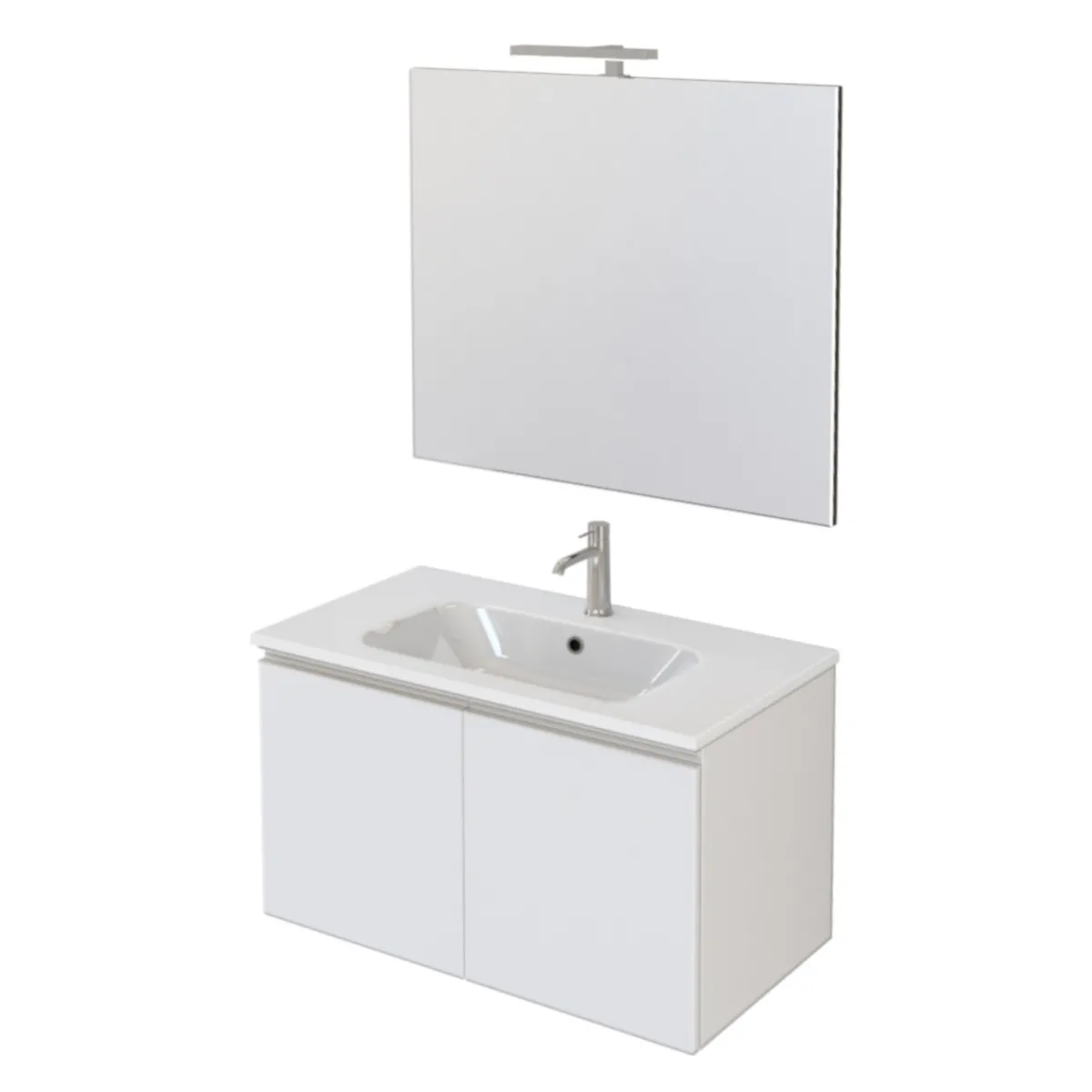 Meuble de salle de bain suspendu 80cm avec deux portes et miroir DUBON blanc mat