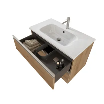 Mobile bagno sospeso 80cm con specchio rovere farnia DUBON