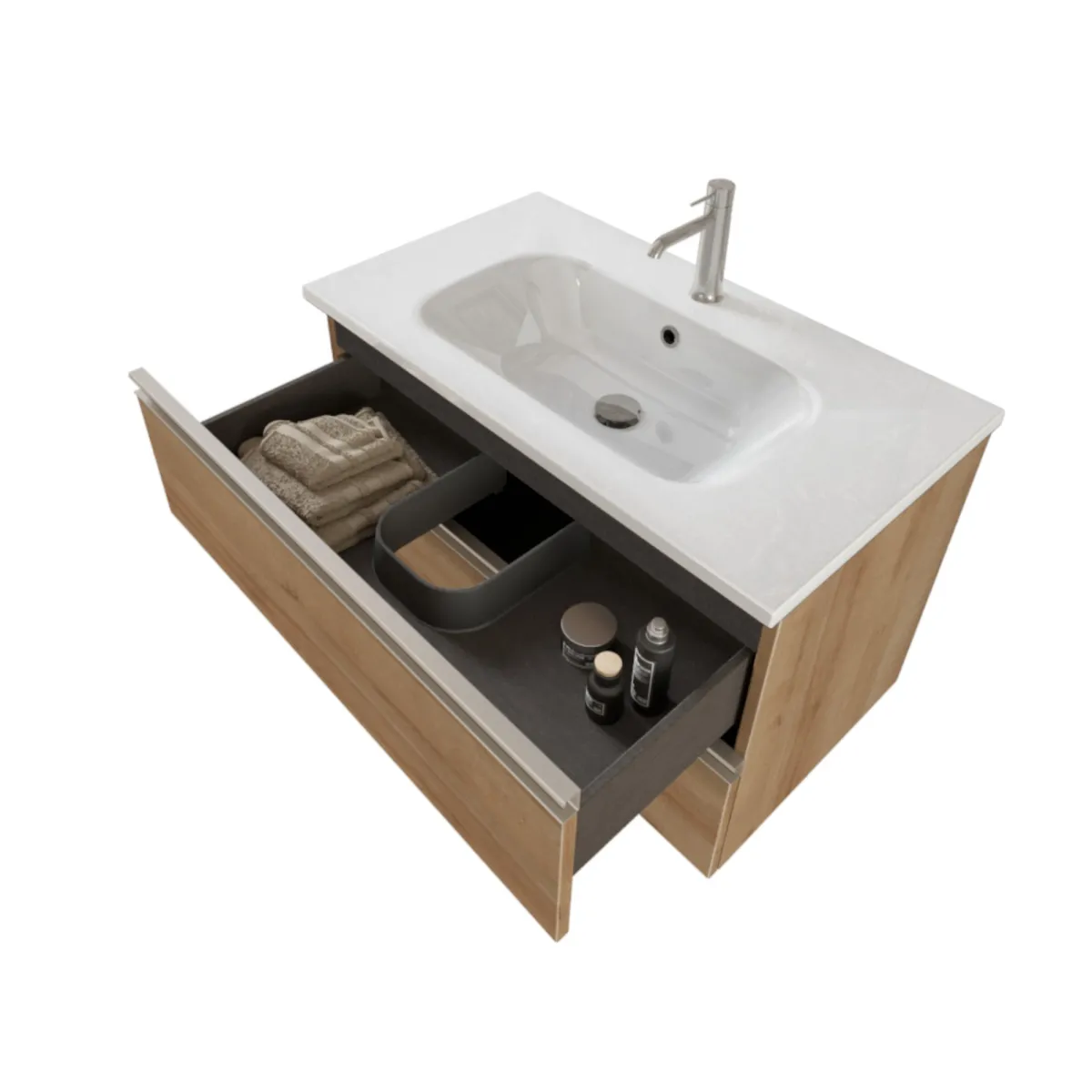 Mobile bagno sospeso 80cm con specchio rovere farnia DUBON