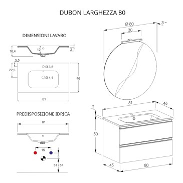 Mobile bagno sospeso 80cm con specchio rovere farnia DUBON