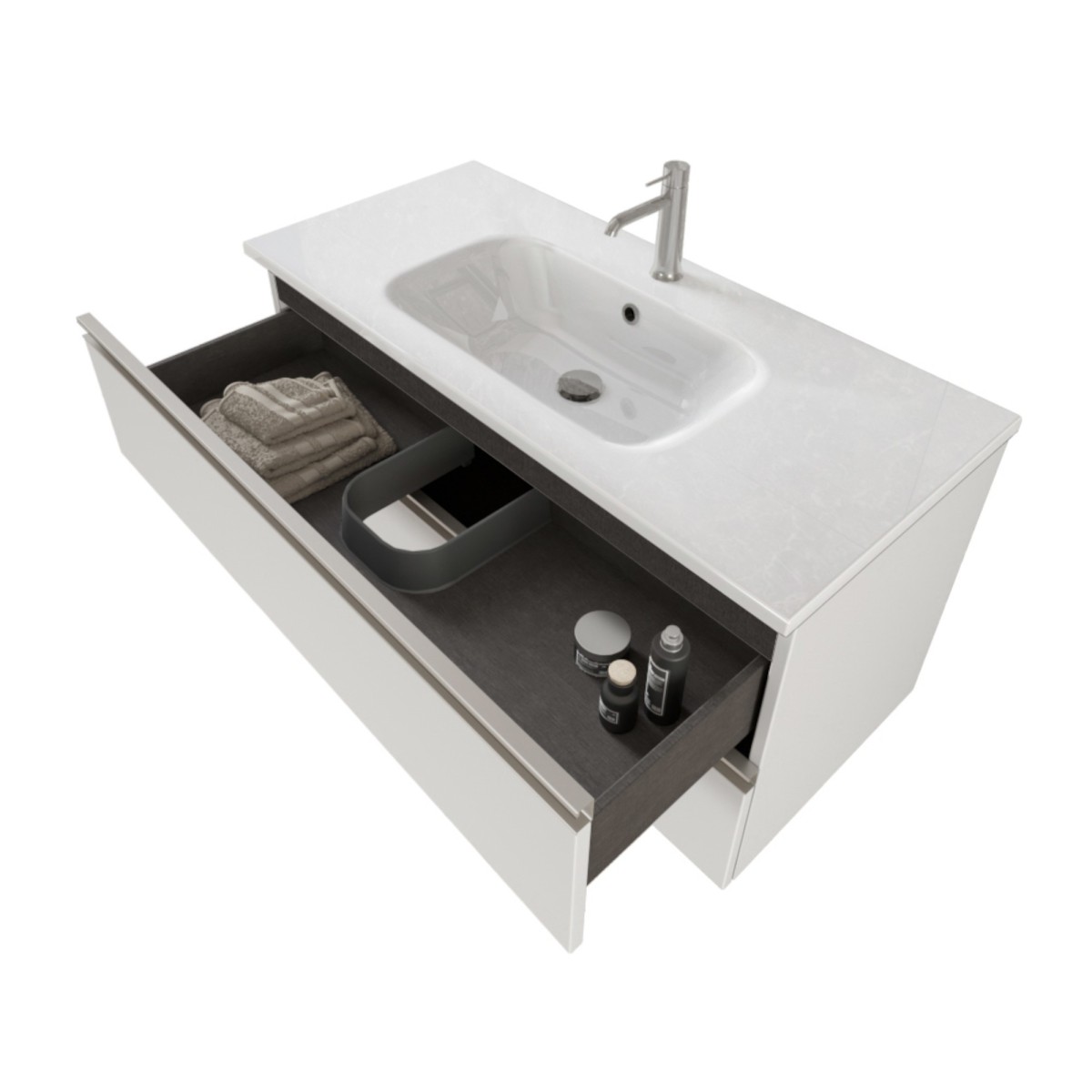 Mobile bagno sospeso 100cm due cassetti e specchio bianco opaco DUBON