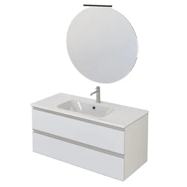 Mobile bagno sospeso 100cm due cassetti e specchio bianco opaco DUBON