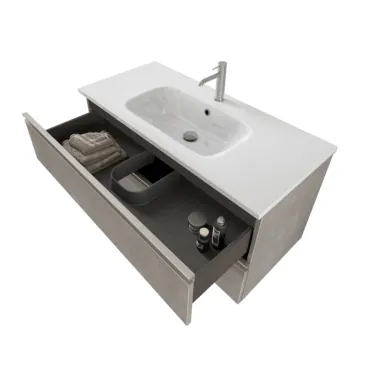 Mobile bagno sospeso 100cm 2 cassetti e specchiera grigio caldo DUBON