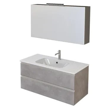 Mobile bagno sospeso 100cm 2 cassetti e specchiera grigio caldo DUBON