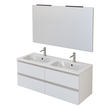 Meuble de salle de bain suspendu 120cm avec miroir blanc mat DUBON
