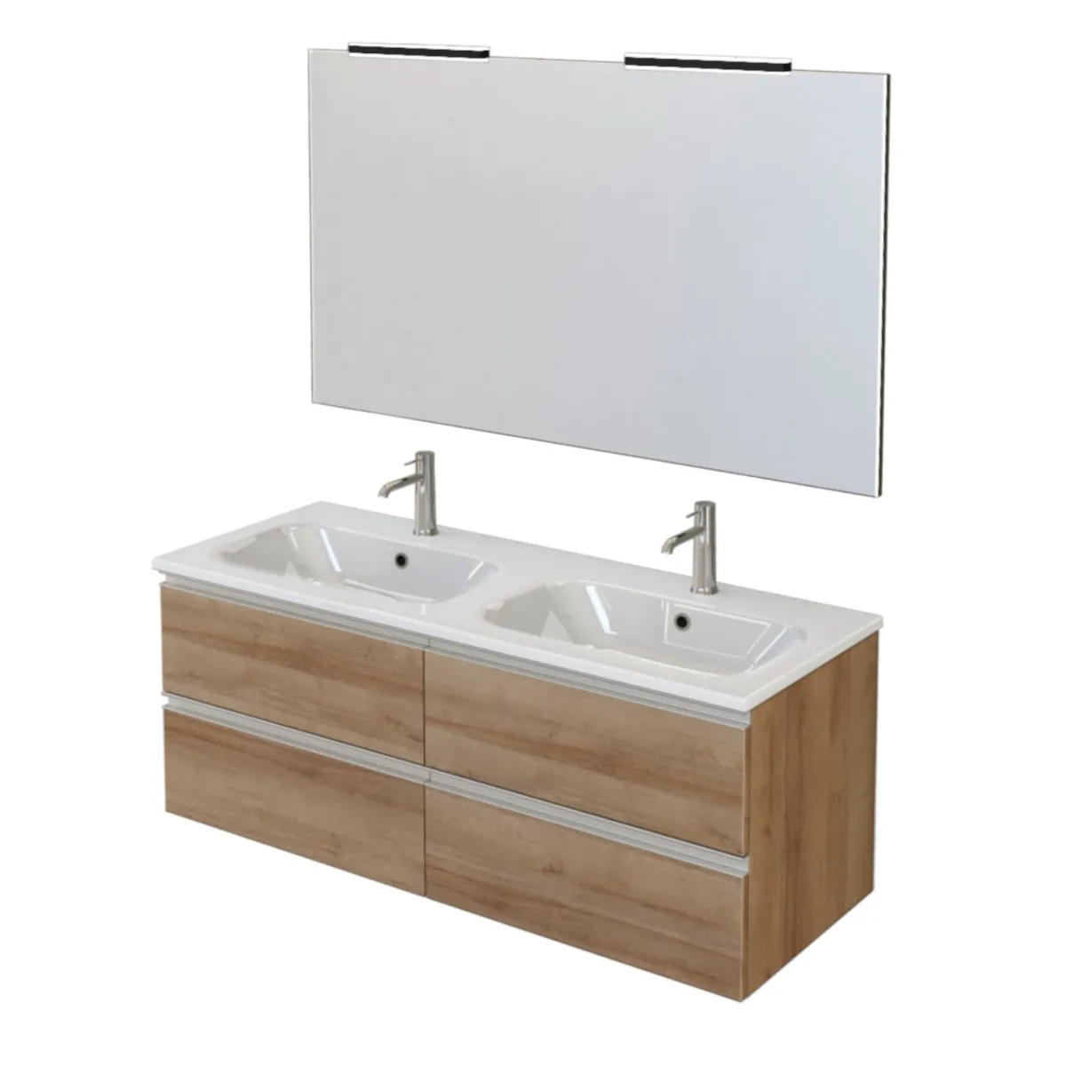 Meuble de salle de bain suspendu 120cm avec miroir DUBON chêne