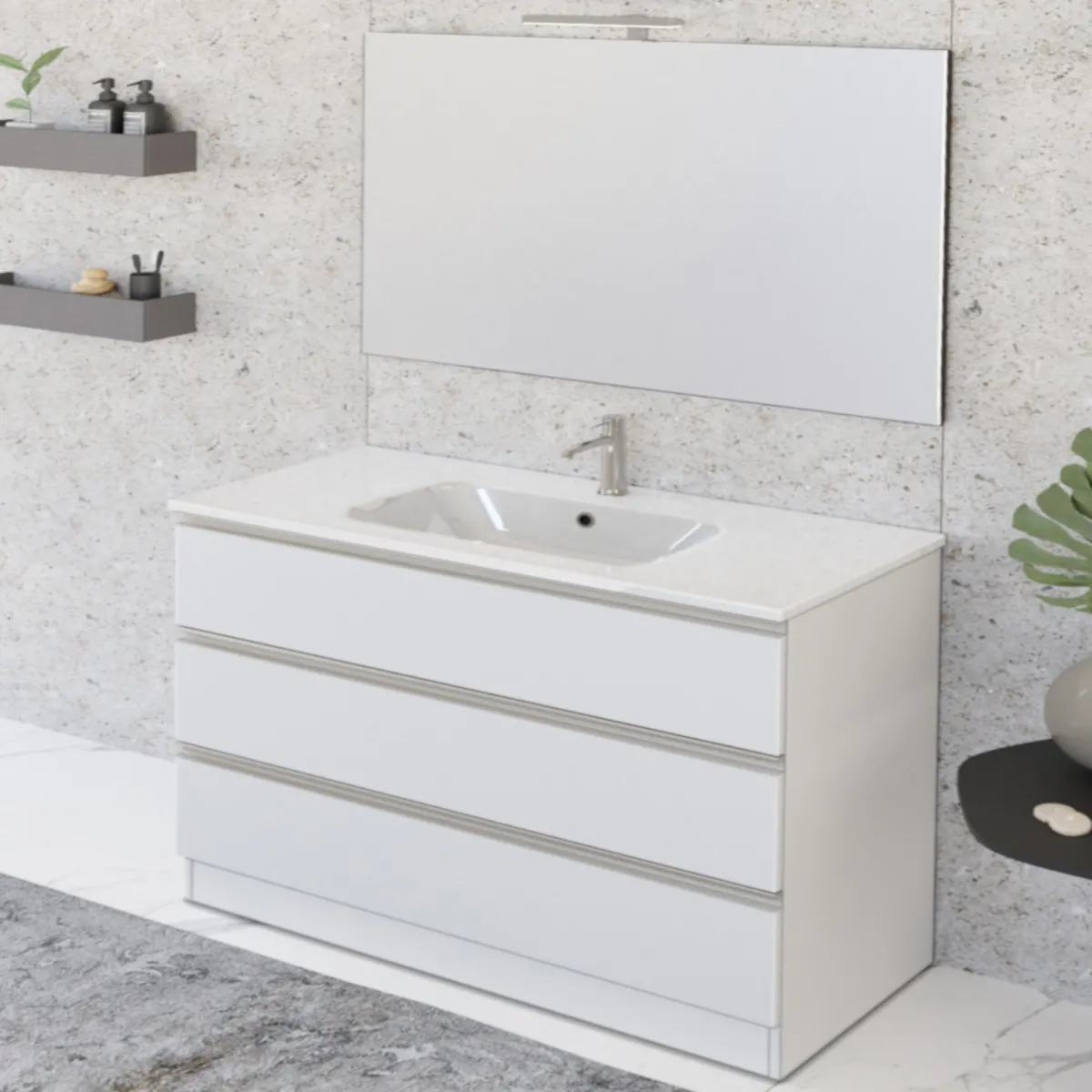 Meuble de salle de bain sur pied 100cm avec miroir blanc mat DUBON