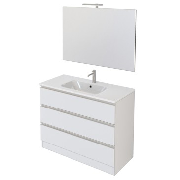 Meuble de salle de bain sur pied 100cm avec miroir blanc mat DUBON