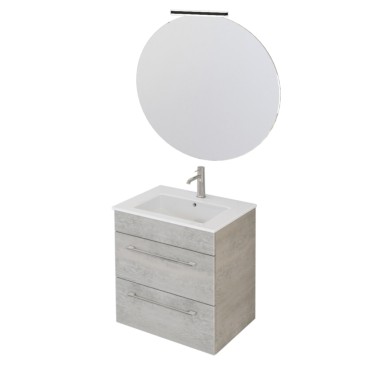 Meuble de salle de bain suspendu 55cm avec miroir en bois béton EASY