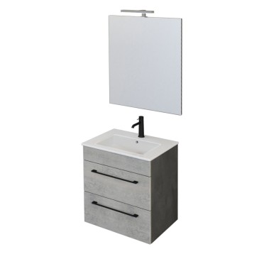 Mobile bagno sospeso 55cm con specchio cemento legno e lava FACILE