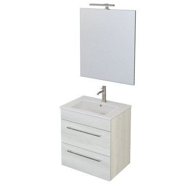 Hängender Badezimmerschrank, 55 cm, mit FACILE-Spiegel aus weißem Ulmenholz