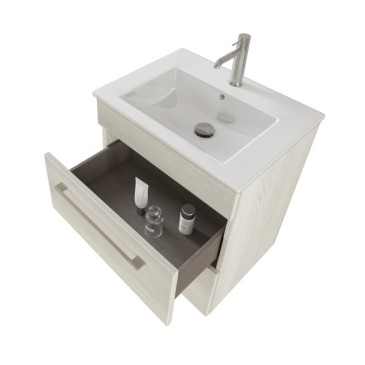 Mobile bagno sospeso 55cm con specchio olmo bianco FACILE