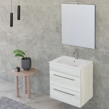 Mobile bagno sospeso 55cm con specchio olmo bianco FACILE