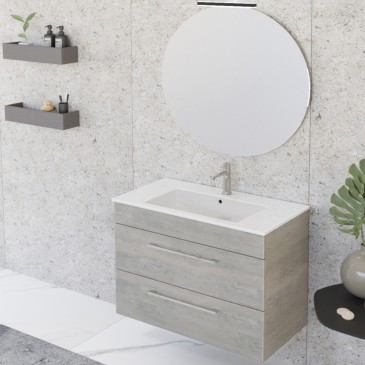 Mobile bagno sospeso 80cm con specchio cemento legno FACILE