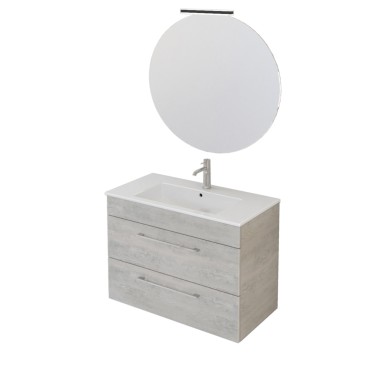 Meuble de salle de bain suspendu 80cm avec miroir en bois béton EASY