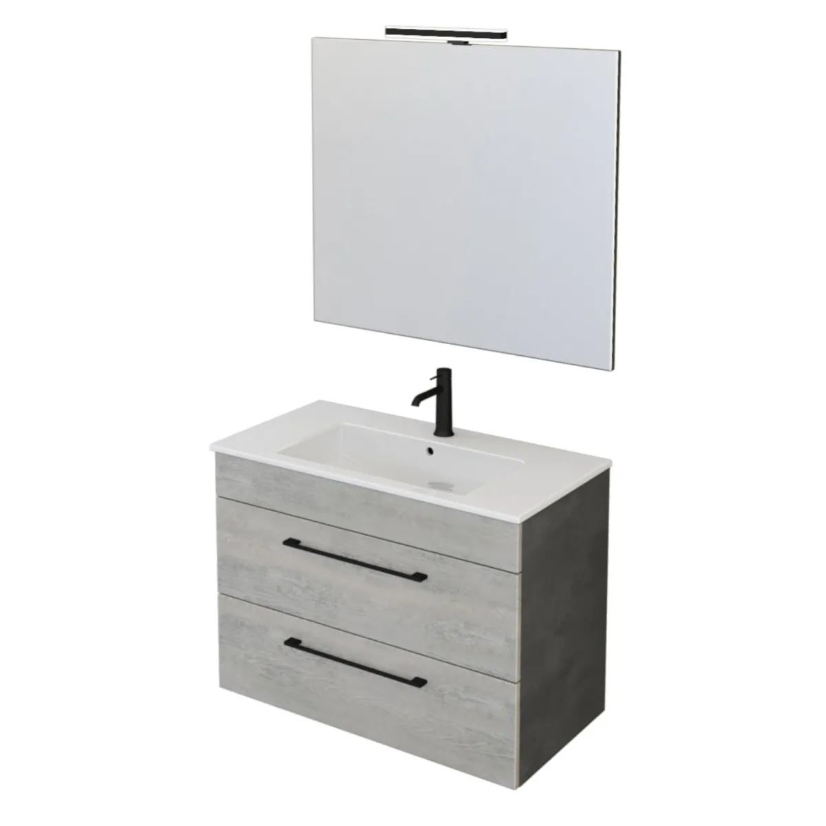 Mobile bagno sospeso 80cm con specchio cemento legno e lava FACILE