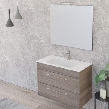 Mobile bagno sospeso 80cm con specchio finitura olmo FACILE