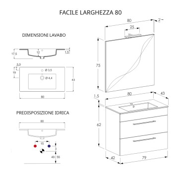 Mobile bagno sospeso 80cm con specchio finitura olmo FACILE