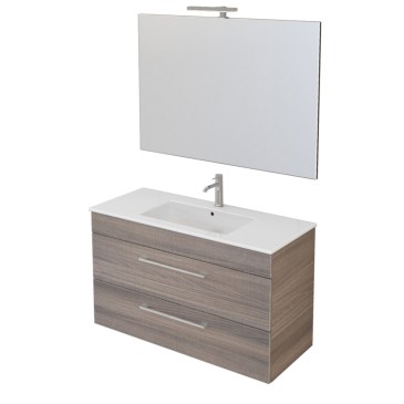 Meuble de salle de bain suspendu 100cm avec miroir finition orme EASY