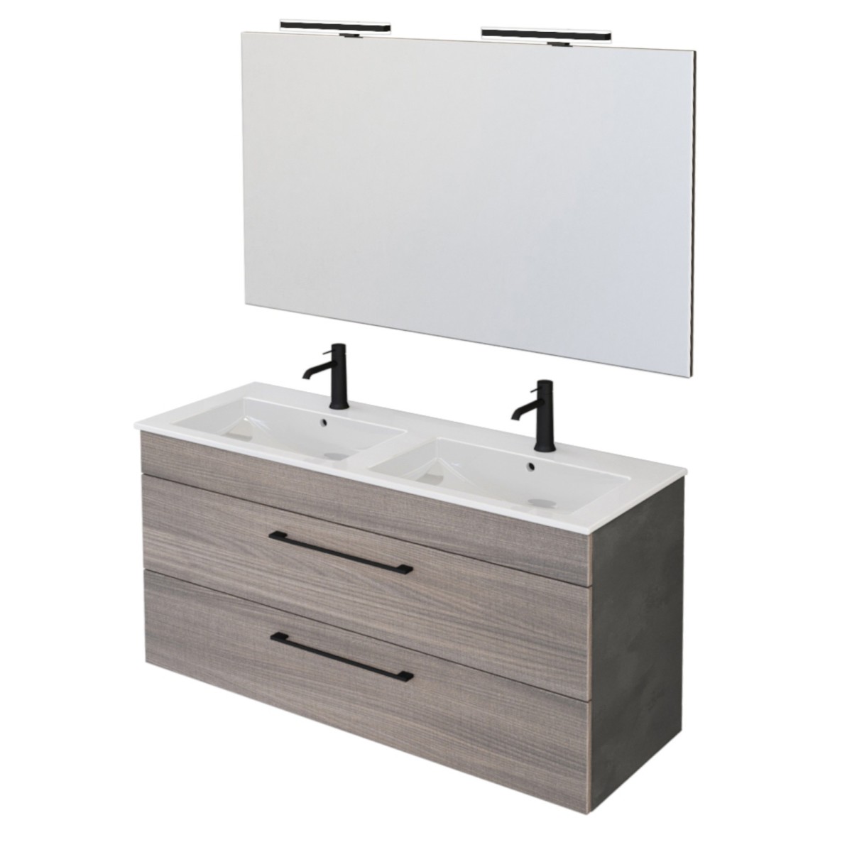 Meuble de salle de bain suspendu 118cm avec miroir finition orme et lave EASY
