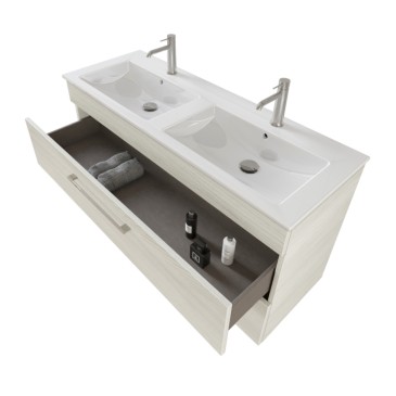 Meuble de salle de bain suspendu 118cm avec miroir en orme blanc EASY