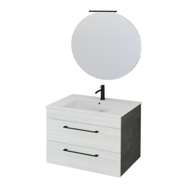 Meuble de salle de bain suspendu 80cm avec miroir en orme blanc et lave EASY