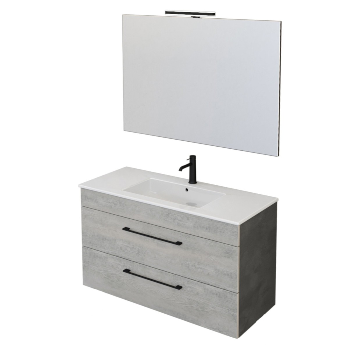 Meuble de salle de bain suspendu 100cm avec miroir béton, bois et lave EASY