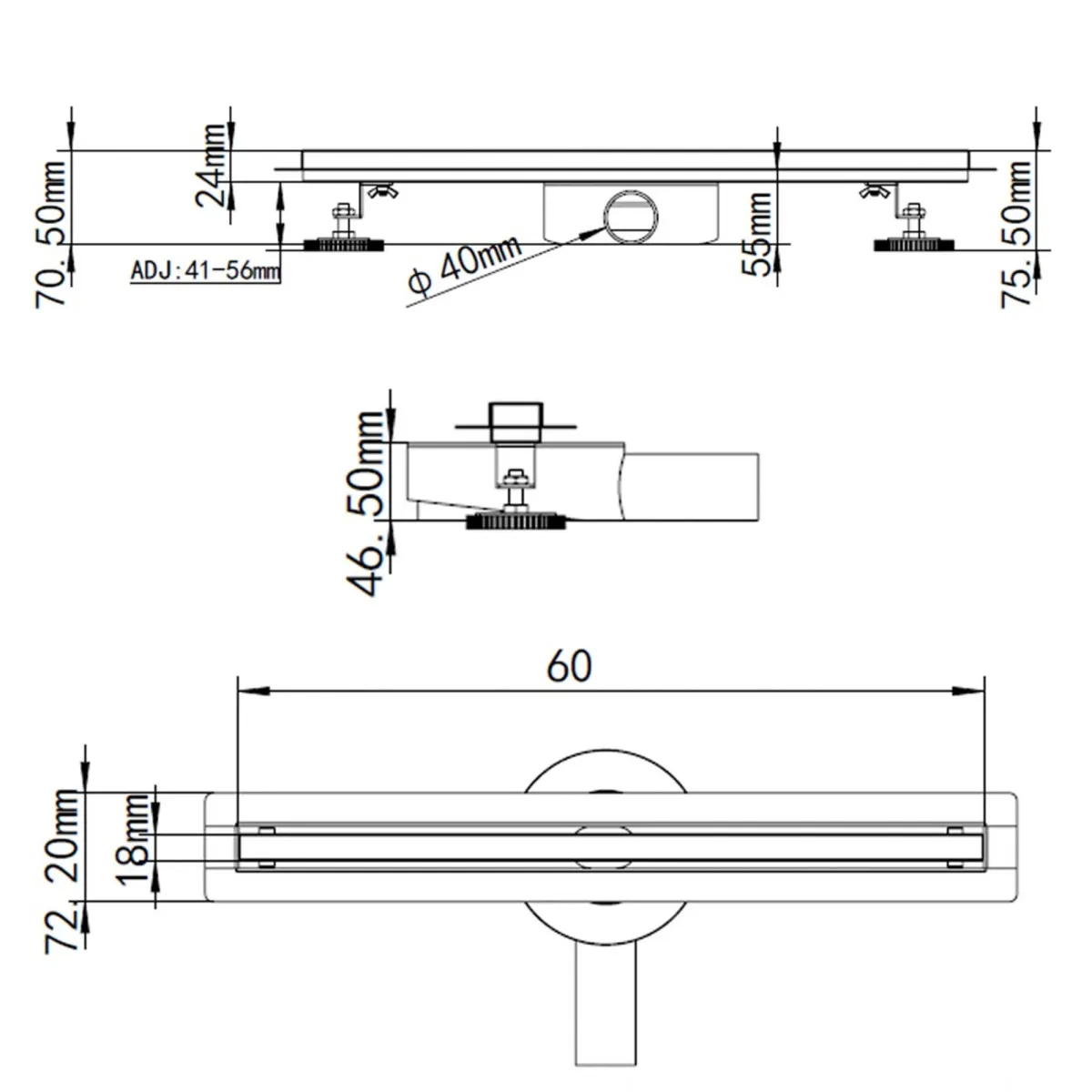caniveau de siphon de sol mince et minimal