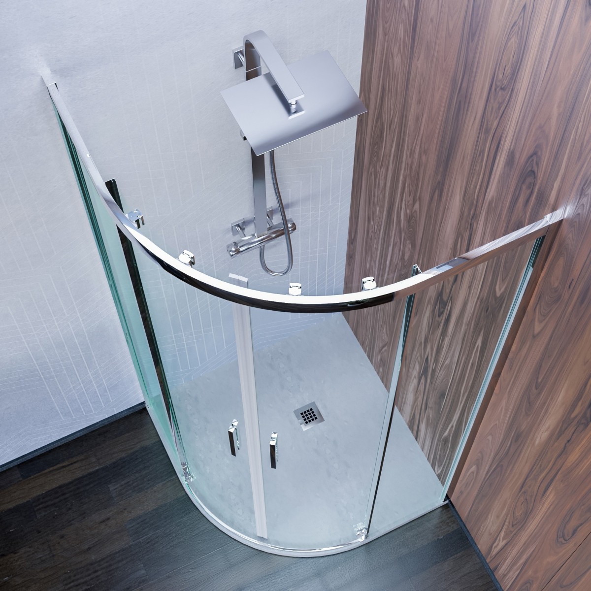 Cabine de douche semi-circulaire avec porte coulissante...