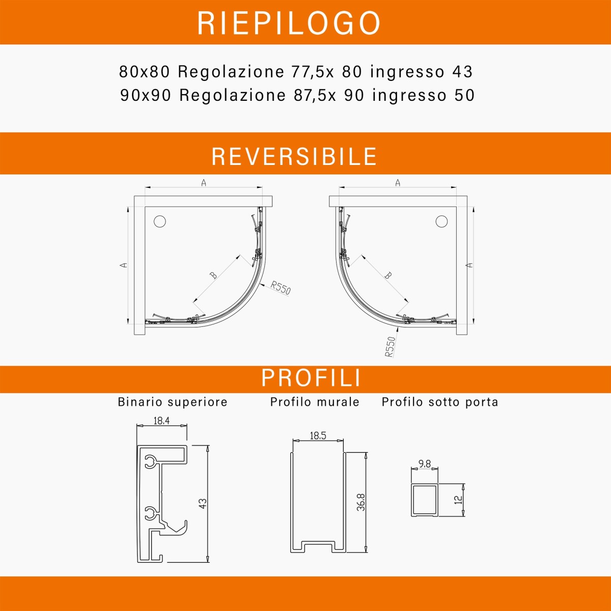 Box doccia semicircolare anta scorrevole opaco acidata H195 ICON