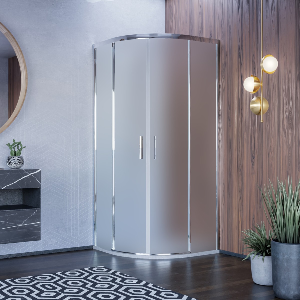 Cabine de douche semi-circulaire avec porte coulissante opaque dépolie à l'acide H195 ICON