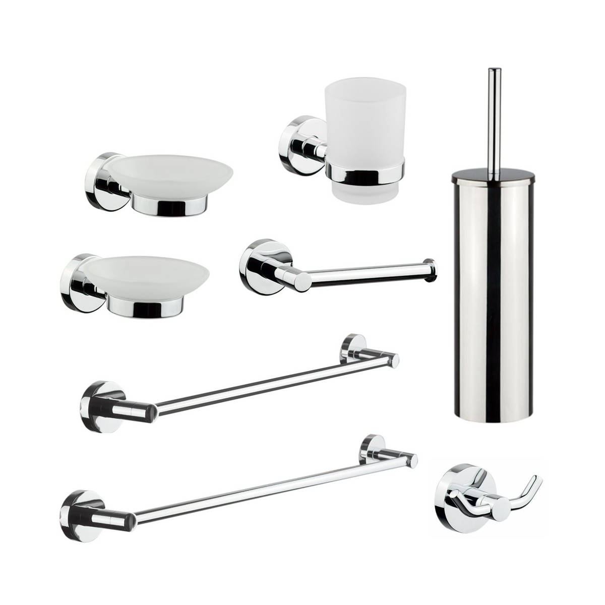 Ensemble d'accessoires de salle de bain chrome en verre satiné Venise