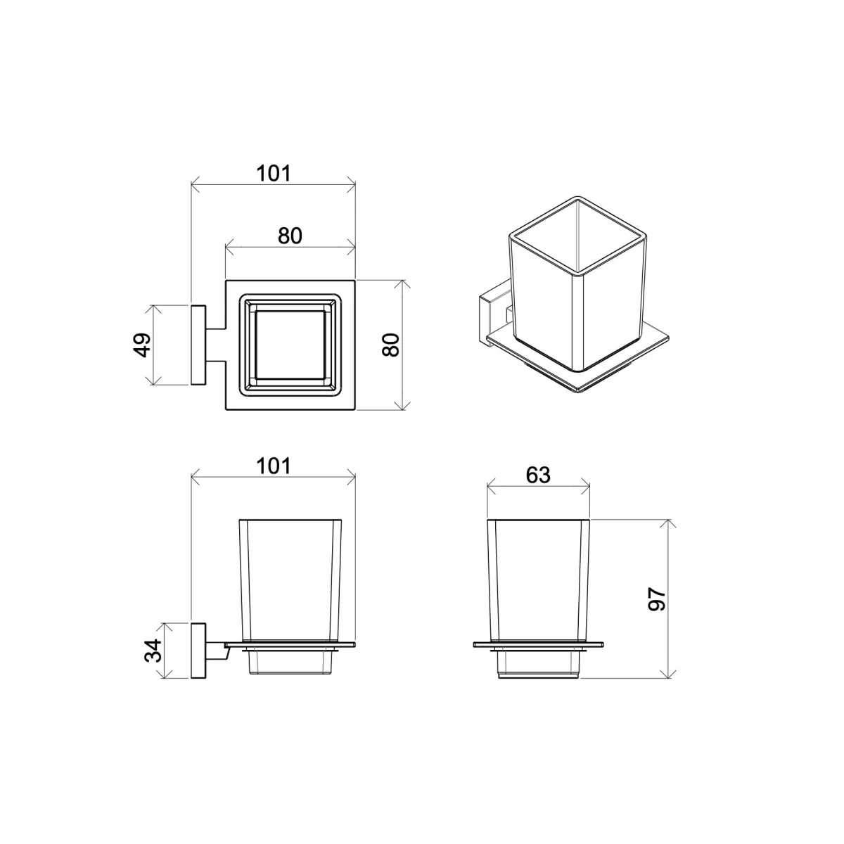 Ensemble d'accessoires de salle de bain chromés en verre...