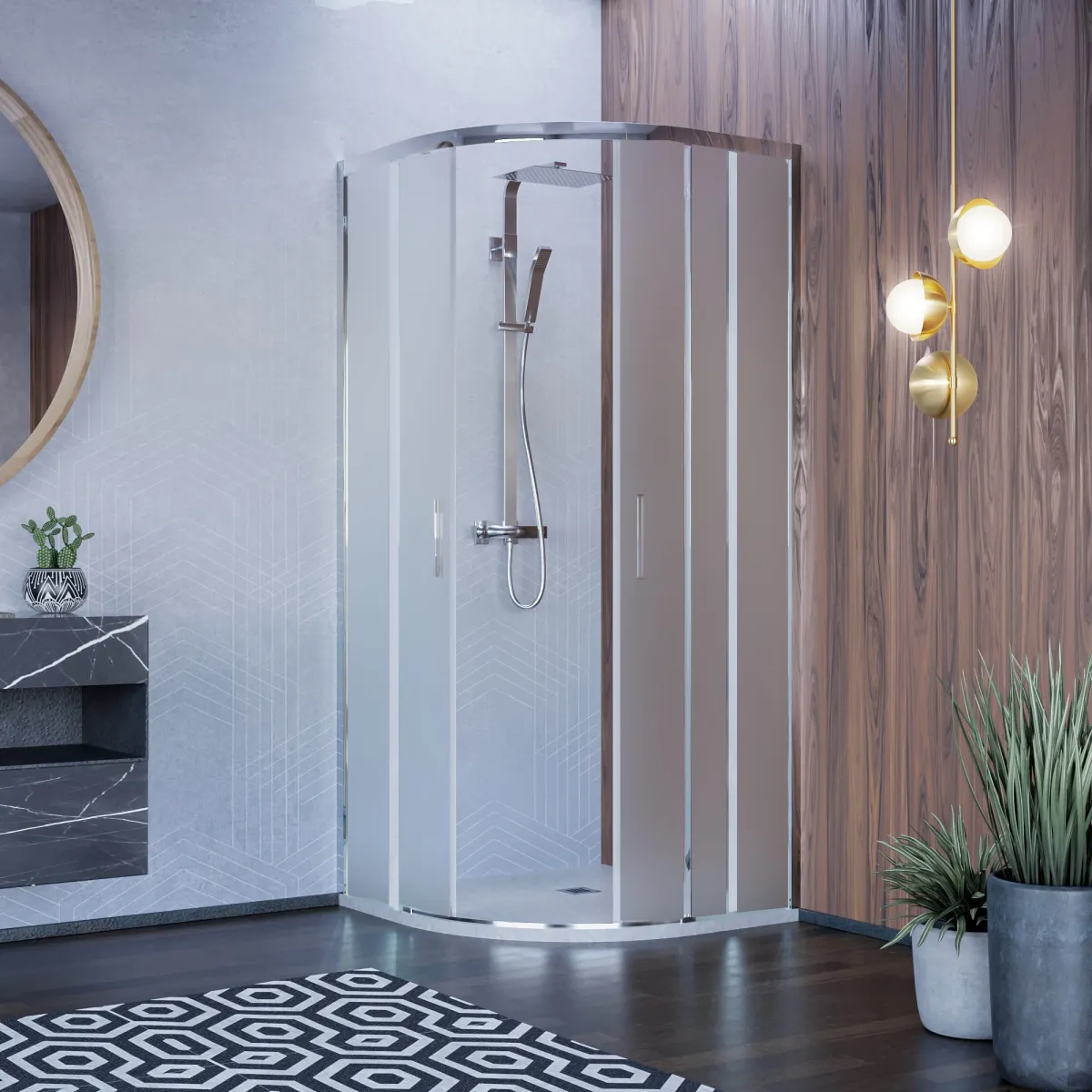 Halbrunde Duschkabine mit mattgeätzter Schiebetür H195 ICON