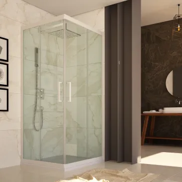 Paroi de douche coulissante des deux côtés avec profilés Foxy blanc 6 mm