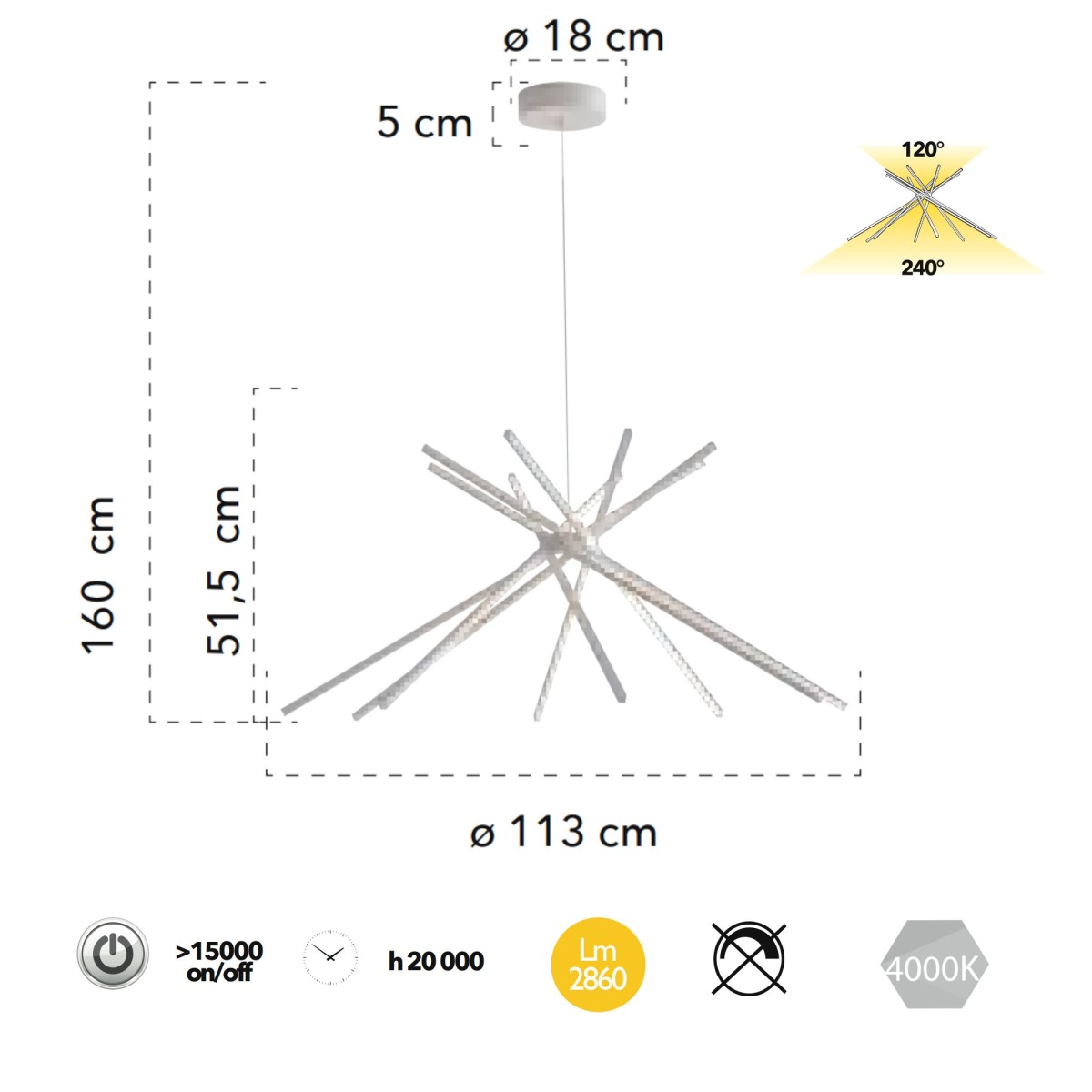 LED SHANGHAI S8 BCO 8031440361286 Ventilateur Europe Eclairage Lustre fil LED SHANGHAI