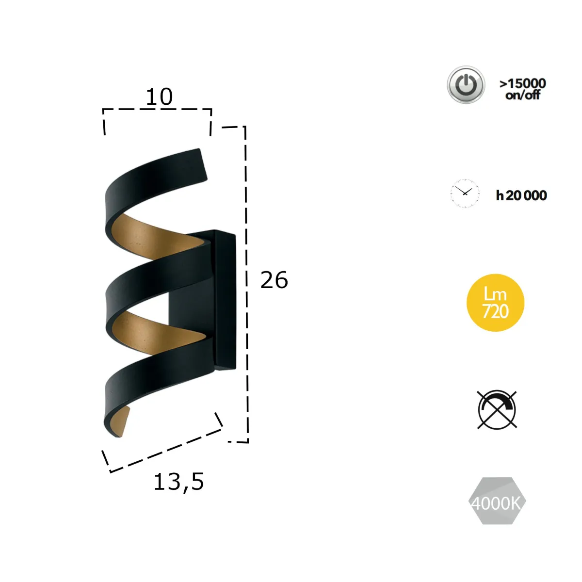Applique da parete per interno 9W a led nero SPIRAL....