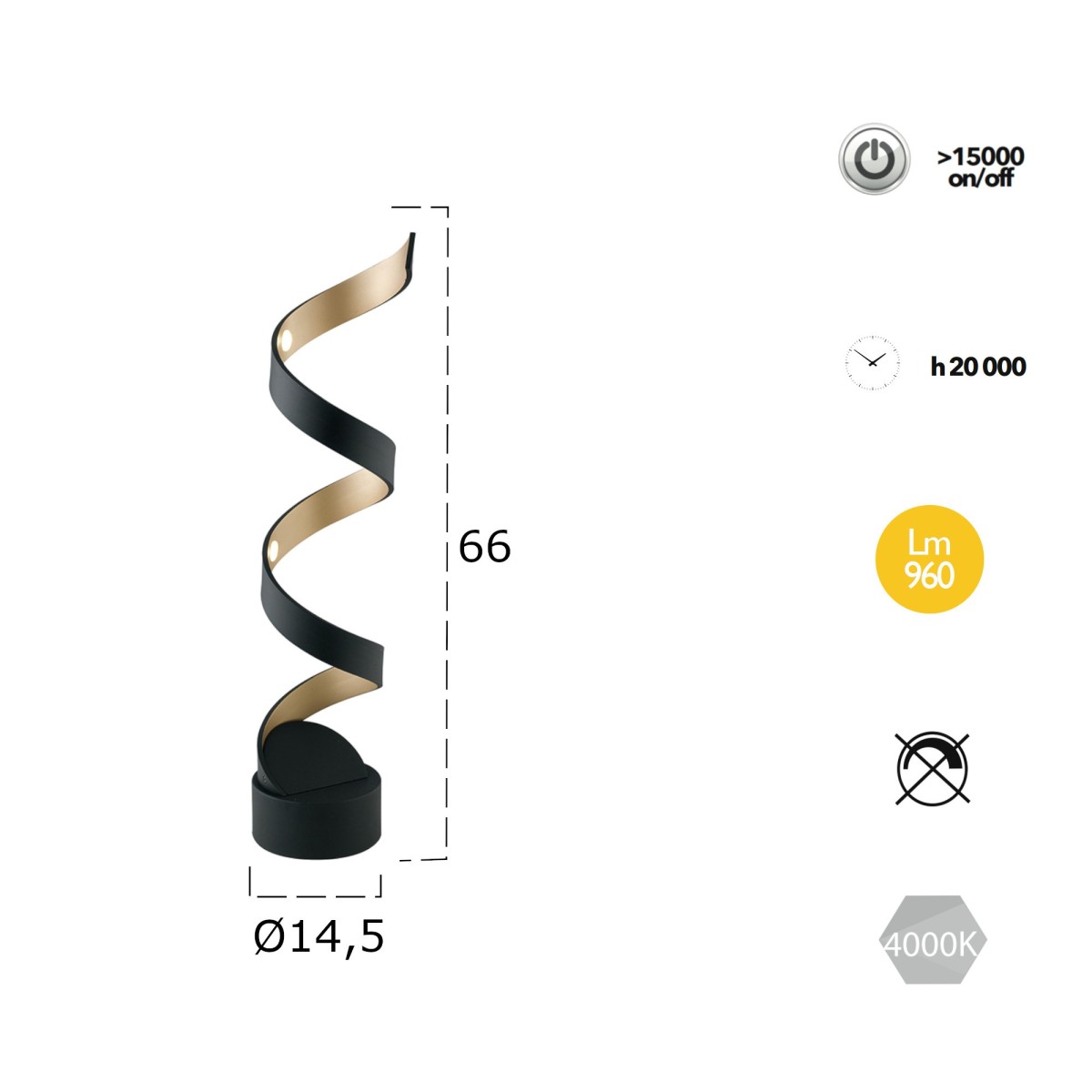 Lampada da tavolo 12W a led nero SPIRAL. Acquista...