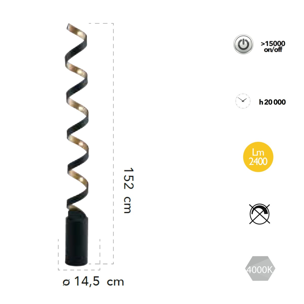 Piantana lampada da terra 30W a led nero SPIRAL. Acquista...