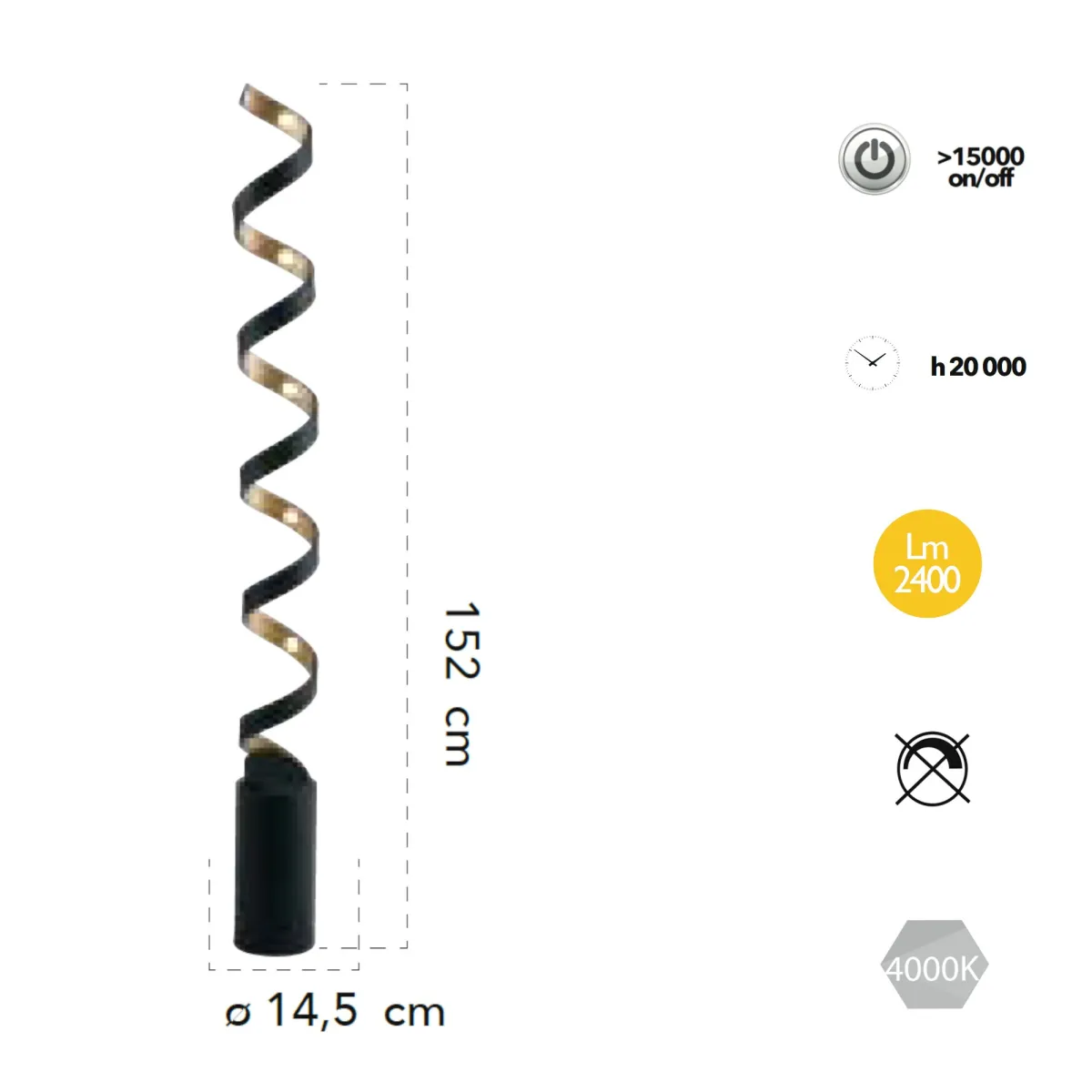 Piantana lampada da terra 30W a led nero SPIRAL. Acquista...