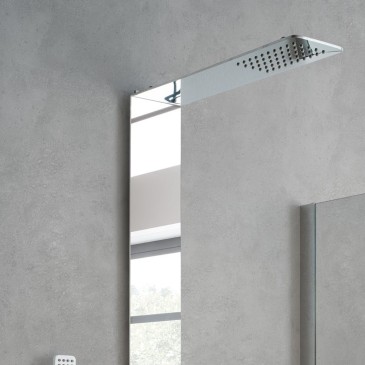 Colonne de douche PIEMONTE en acier inoxydable avec effet miroir argenté avec étagère