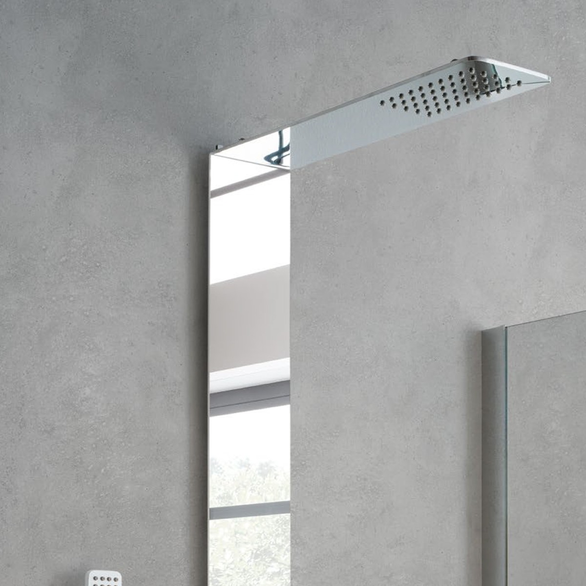 Colonna doccia PIEMONTE in acciaio inox effetto specchio silver con mensola