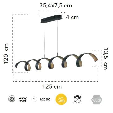 Lampada a sospensione 30W a led nero Spiral. Struttura a spirale moderna ed elegante