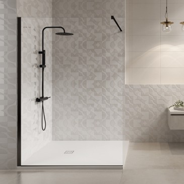 Cabine de douche à l'italienne avec profils noirs en verre Osiride Black h195 8mm